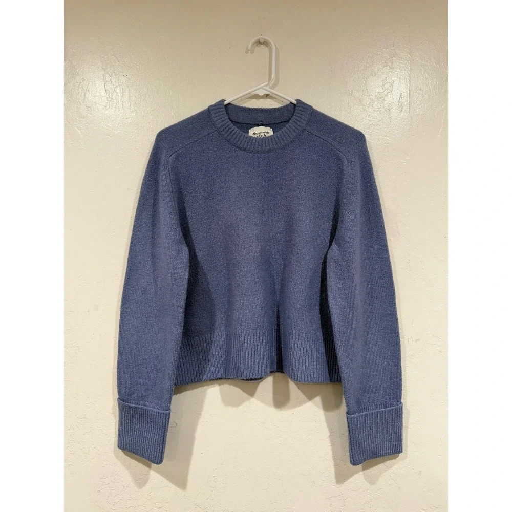 Abercrombie & Fitch Blue Crew Neck Cropped Ribbed Knit Sweater XXS